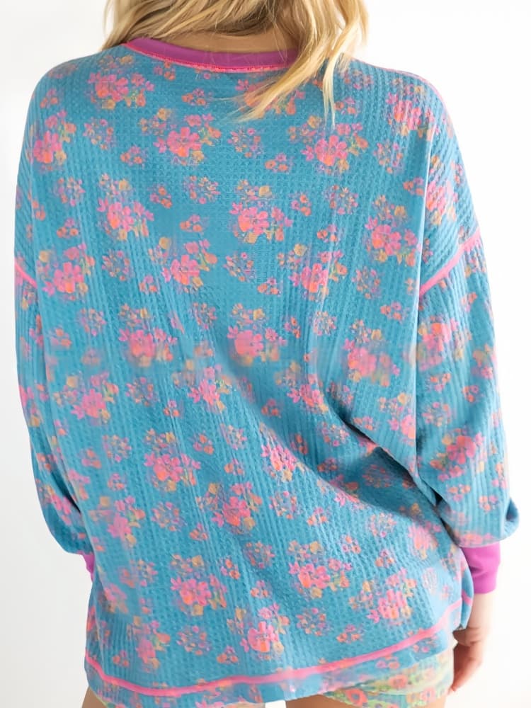 Waffle Print Long Sleeve Sweatshirt