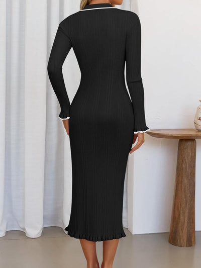 Collared Long Sleeve Knit Dress