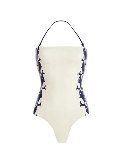 Navy Style One-Piece Swimsuit Set