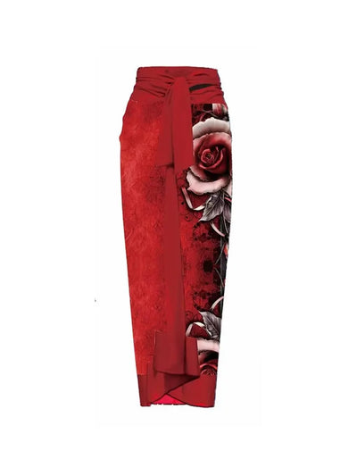 3D Red Floral Bust Accent Printed Swimsuit