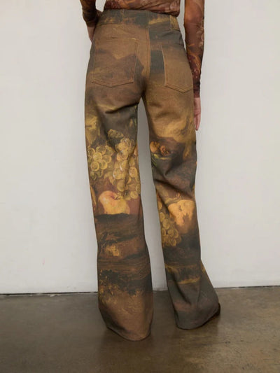 High-Waisted Art Print Jeans