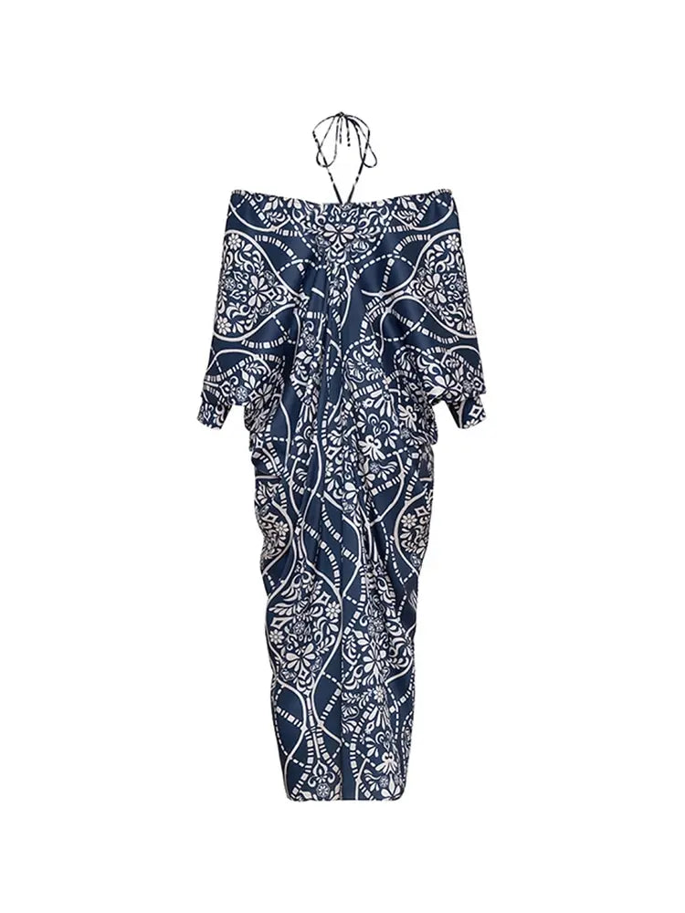 Beaded Textured Fabric One Piece Swimsuit Set