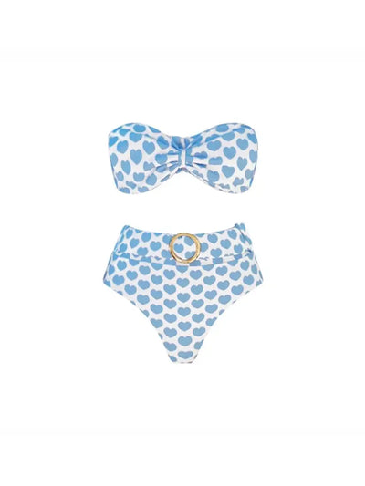 Heart Print Fresh Shorts Bikini Set