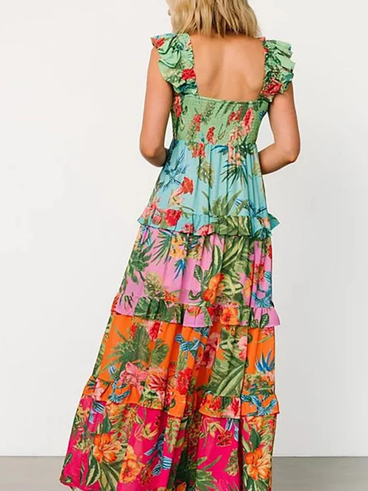 Vacation Print One Piece Swimsuit Set