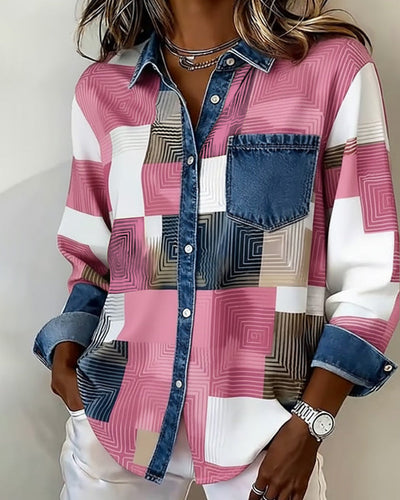 Stella® | Color Block Shirt Fashionable Collar