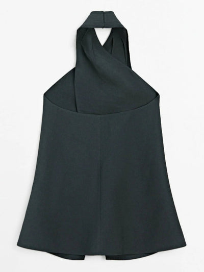 Halter Neck Back Neckline Top - Blue