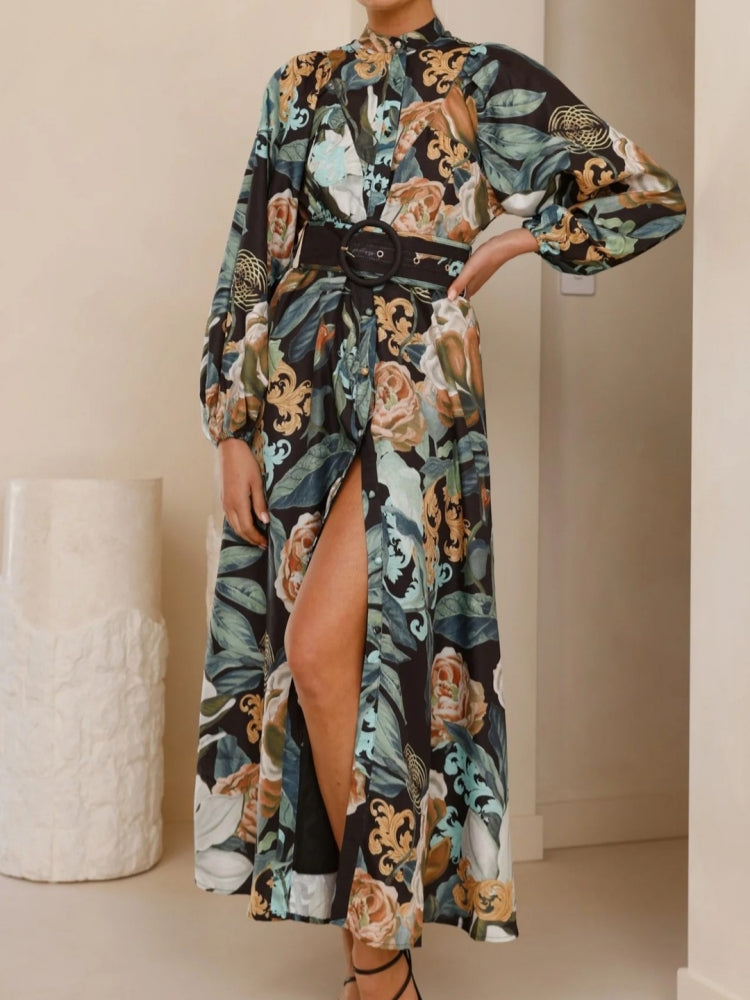 Relaxed Belted Puff Sleeve Dress