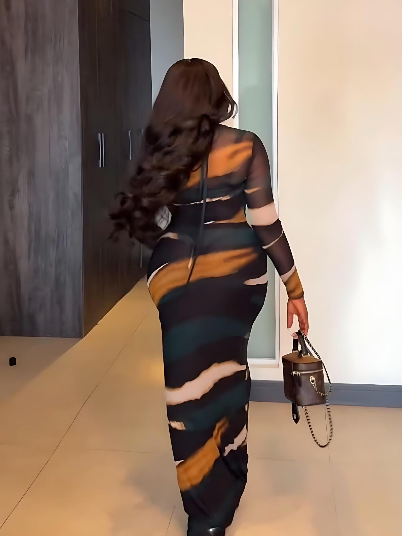 Abstract Mesh Bodysuit & Slip Dress Set