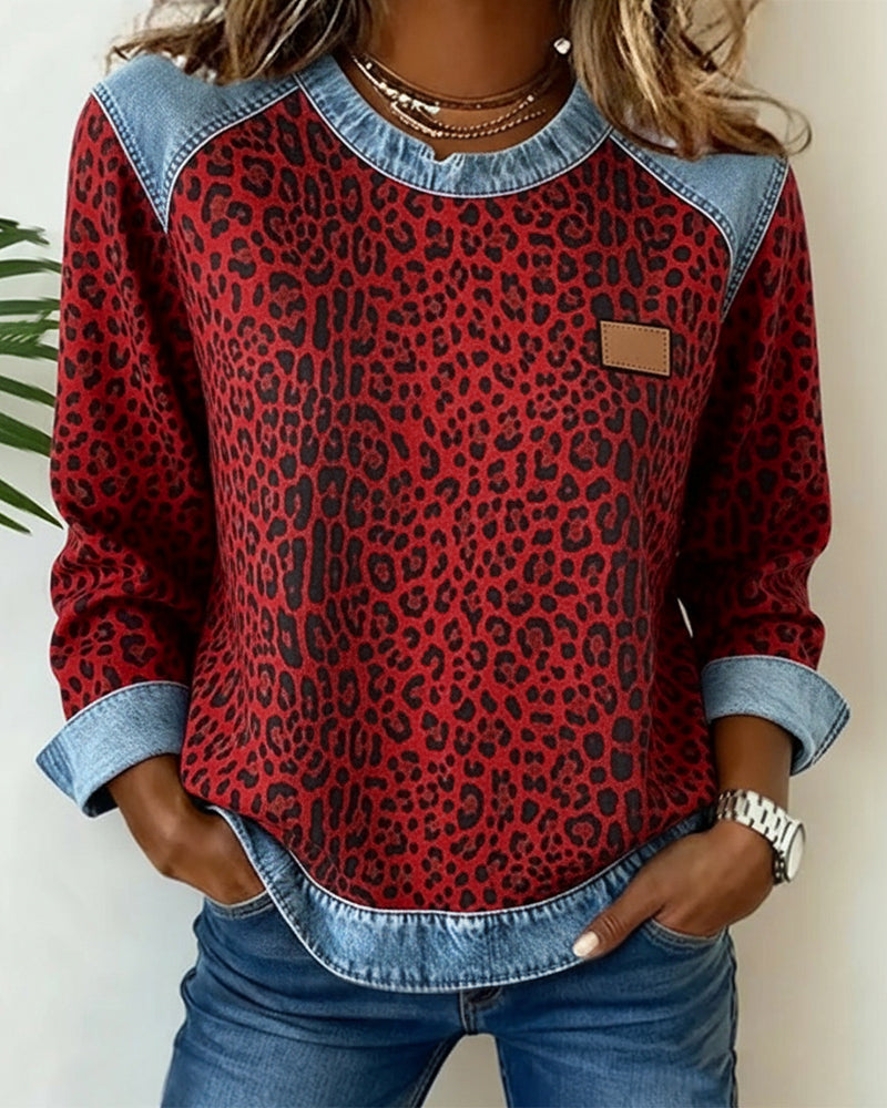 Stella® | Sweatshirt Leopard Print Denim Patchwork