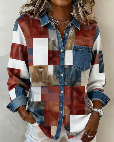 Stella® | Color Block Shirt Fashionable Collar