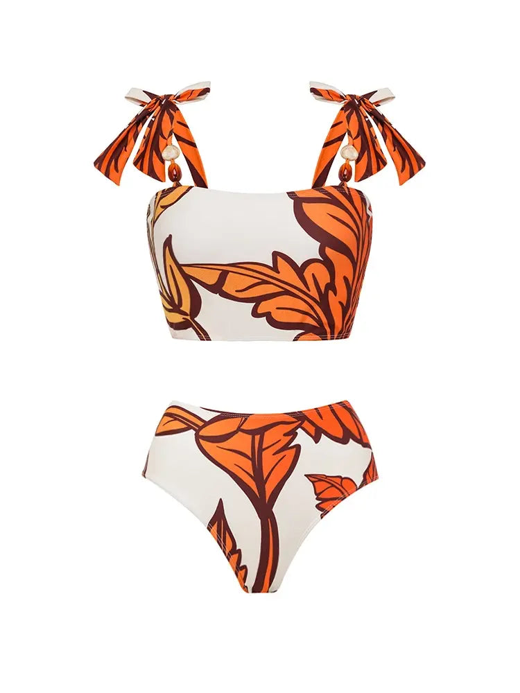 Maple Print Swimsuit Set Trio