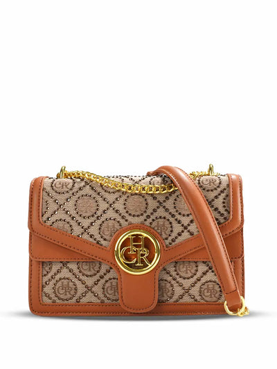 Jacquard Star Rhinestone Chain Crossbody Shoulder Bag