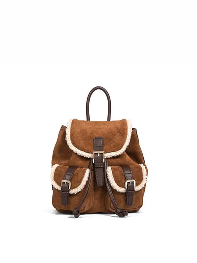 Shearling Suede Leather Convertible Backpack