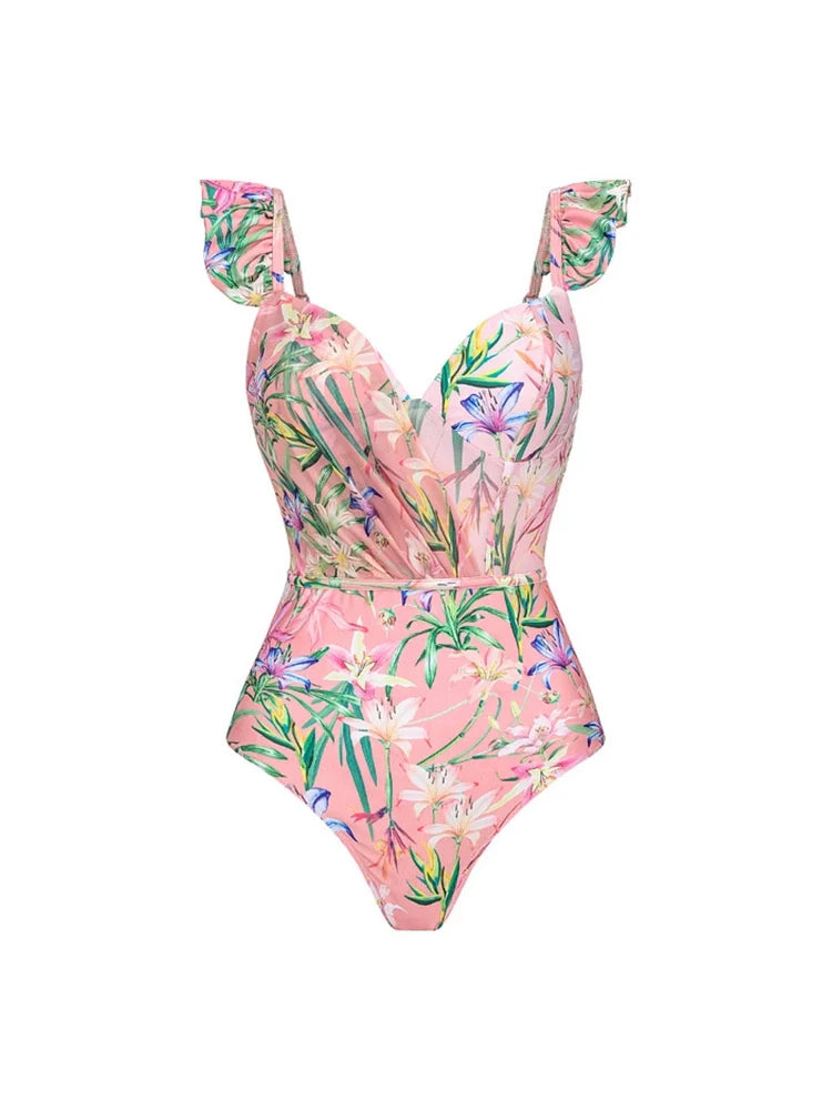 Mesh Patchwork Printed Swimsuit Set