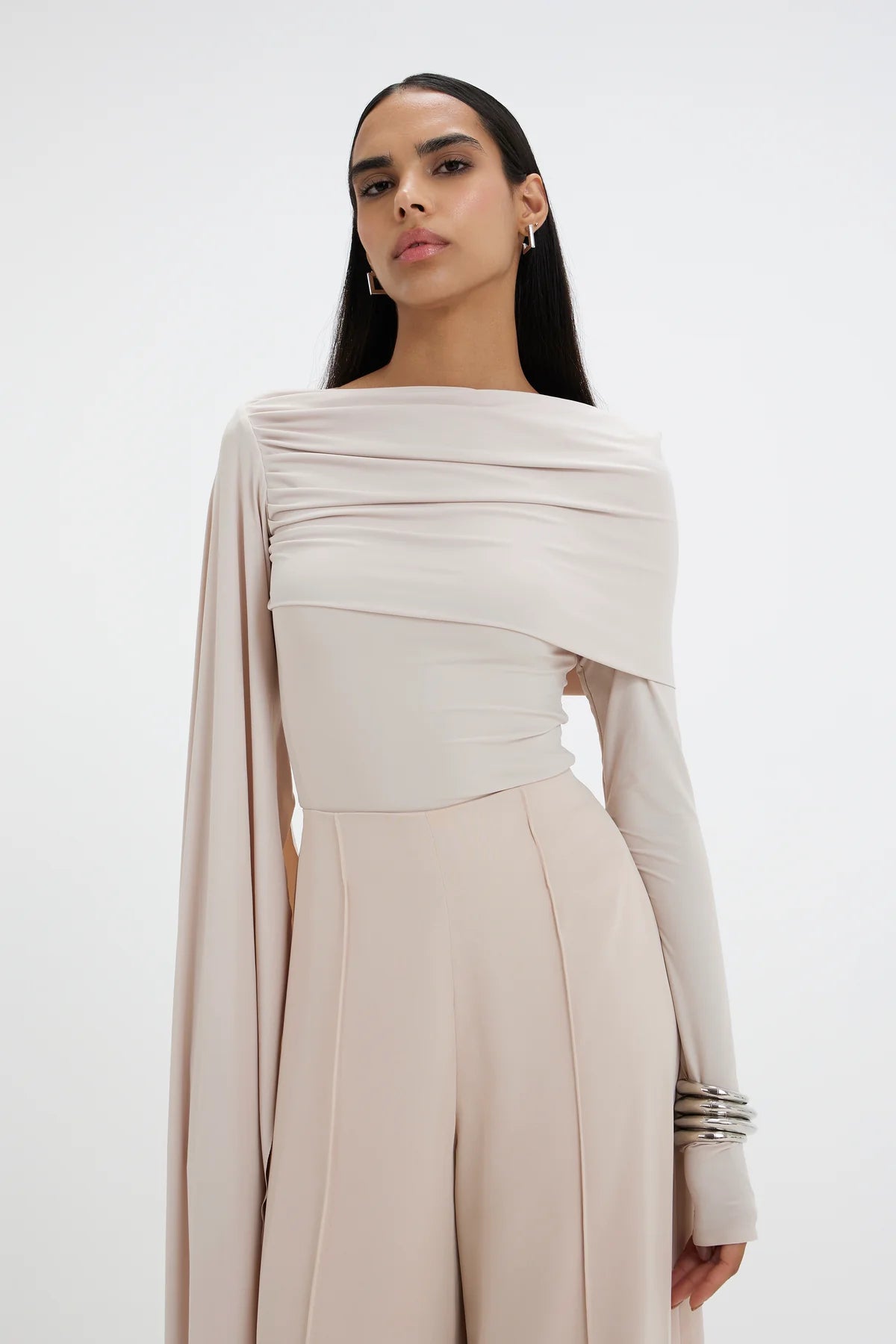 Elegant Draped Wide Leg Pants Set