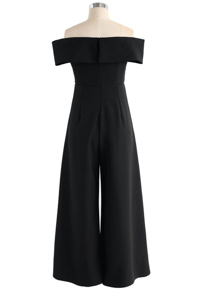 Eternal Sweet Cross Breast Off-Shoulder Jumpsuit In Black