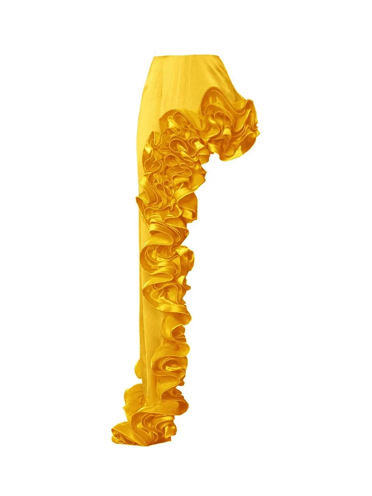 Ruffled V-Neck Yellow Swimsuit