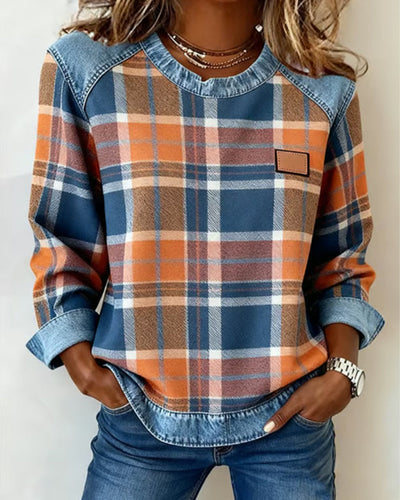 Ivy | Sweatshirt with Checkered Patchwork