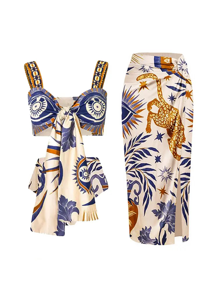 Boho Print Tie-Up Bikini Set