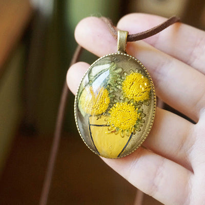 Resin Pressed Flower Necklaces - Van Gogh Sunflower