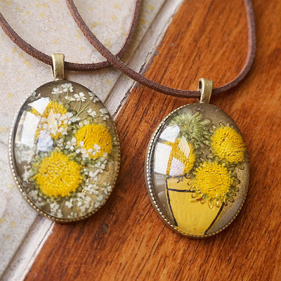 Resin Pressed Flower Necklaces - Van Gogh Sunflower