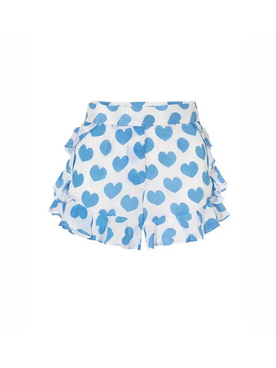 Heart Print Fresh Shorts Bikini Set