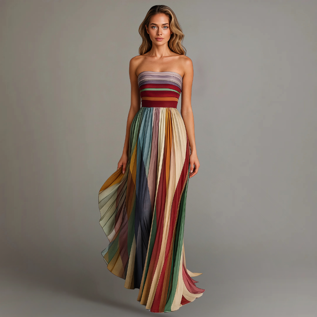 Robe Arcadia – Maxi Robe Plissée Multicolore Sans Bretelles