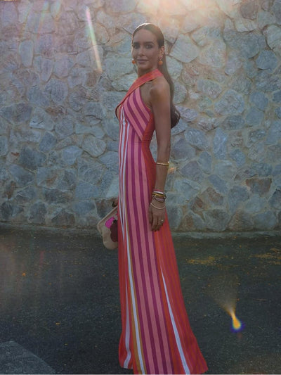 Sunset Samba Cross-Halter Stripe Dress