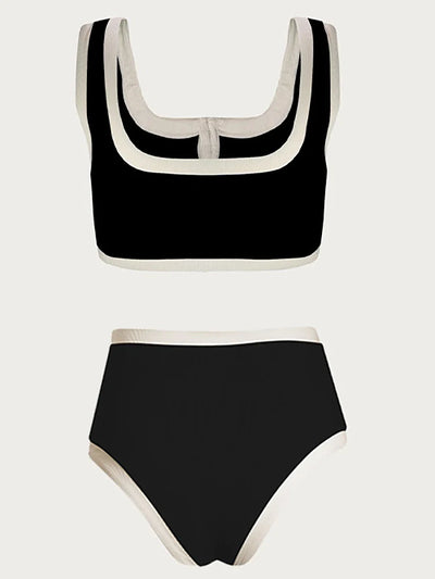 Elegant Contrast Button Detail Two-Piece Swimsuit