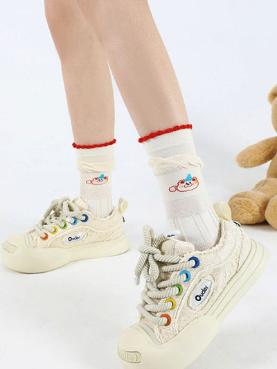 Cartoon Little Red Flower Striped Socks
