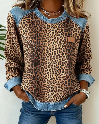 Stella® | Sweatshirt Leopard Print Denim Patchwork