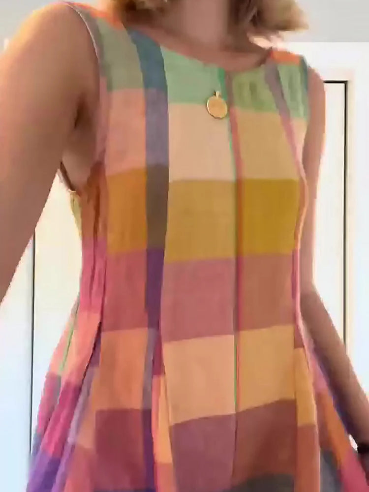 Vibrant Patchwork Grid Sleeveless Jumpsuit