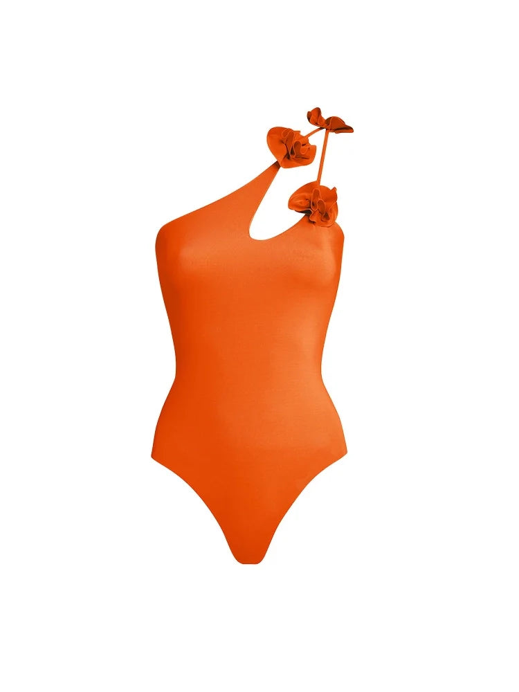 Floral One Shoulder Cutout Swimsuit Set