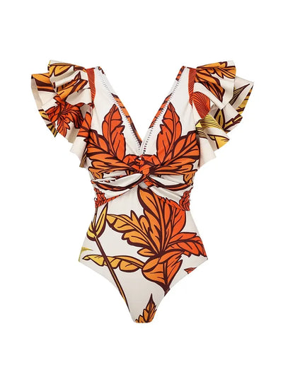 Maple Print Swimsuit Set Trio