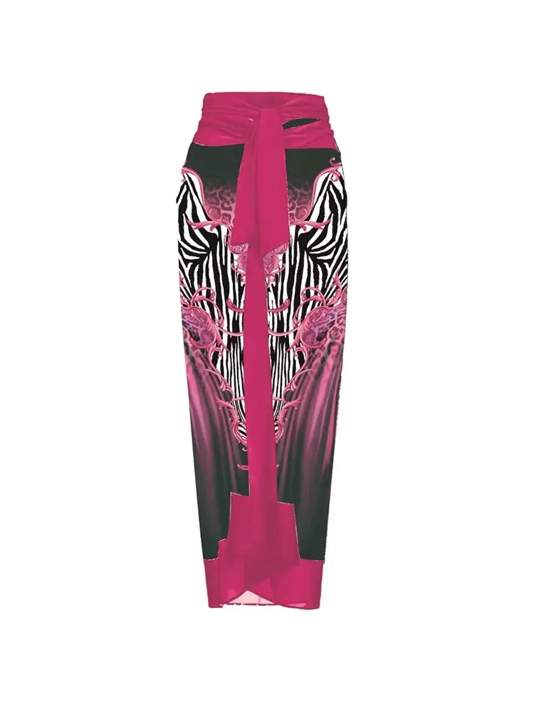 3D Fuchsia Floral Bust Decor Printed Swimsuit