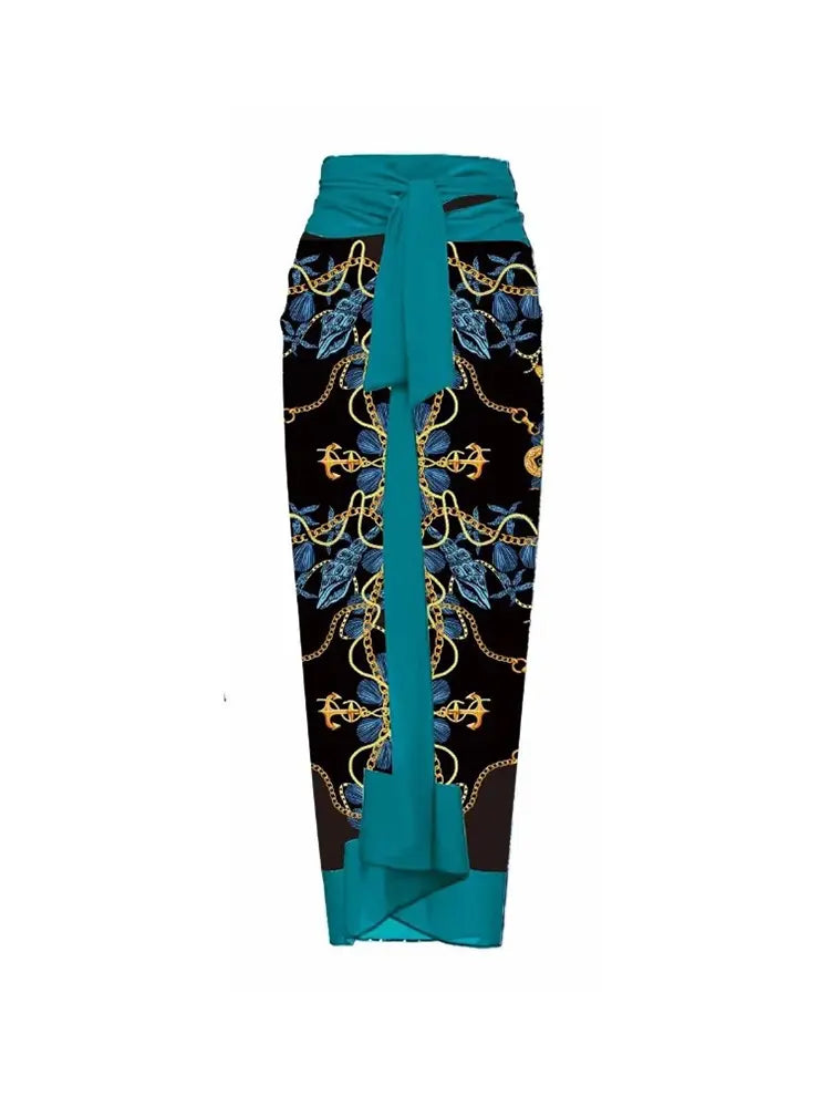 3D Blue Floral Bust Decor Printed Swimsuit