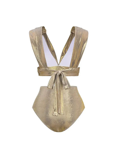 Rhinestone Ruched High-Waist Bikini Set