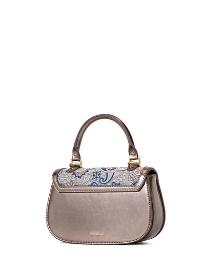 CHRISBELLA Embroidered Bamboo Handle Bag