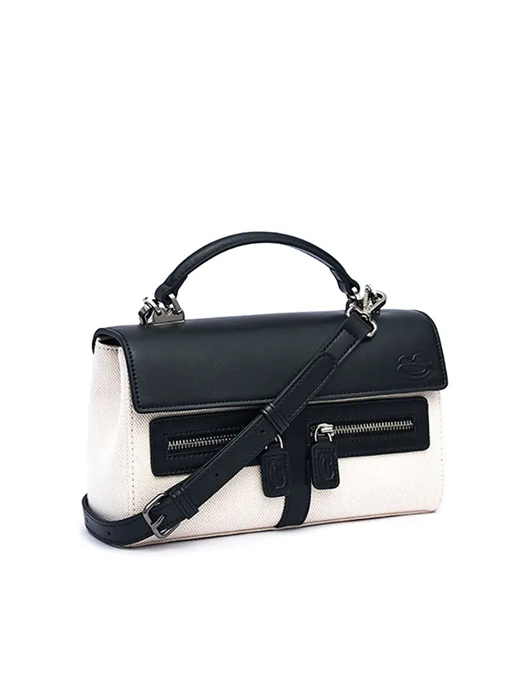 New Pebbled Leather & Canvas Shoulder Crossbody Tote