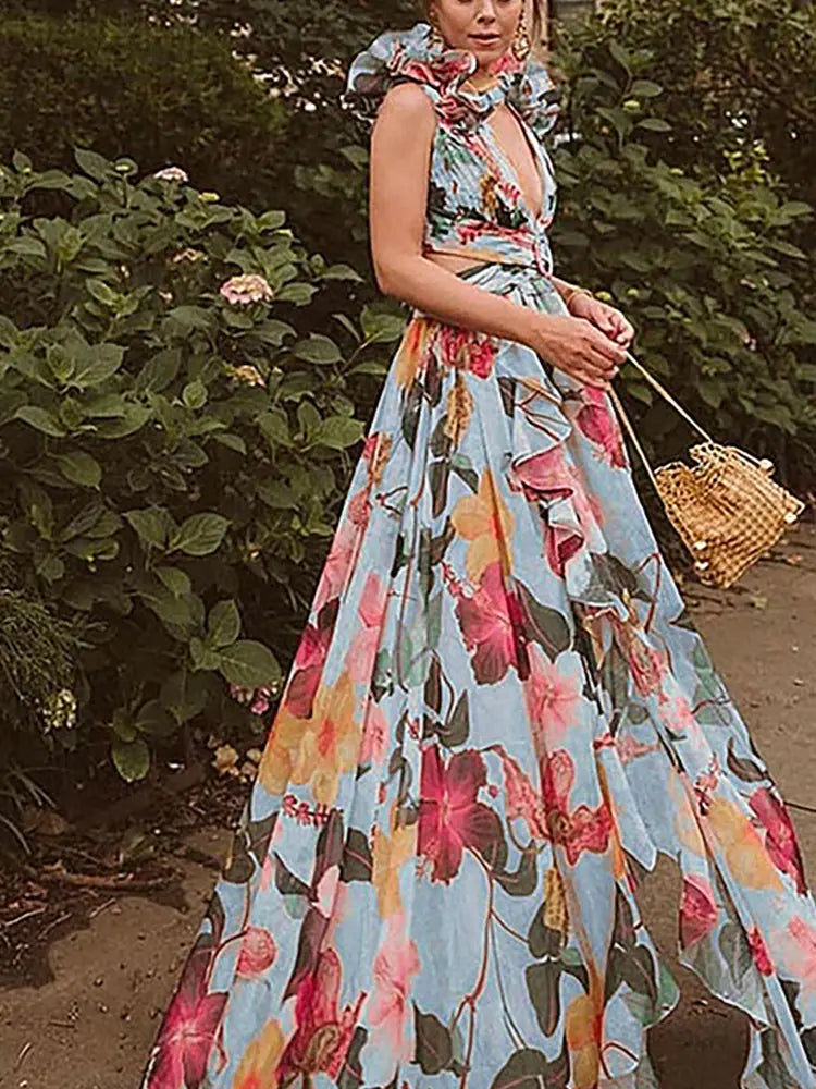 One Piece Cutout Printed Swimsuit Set