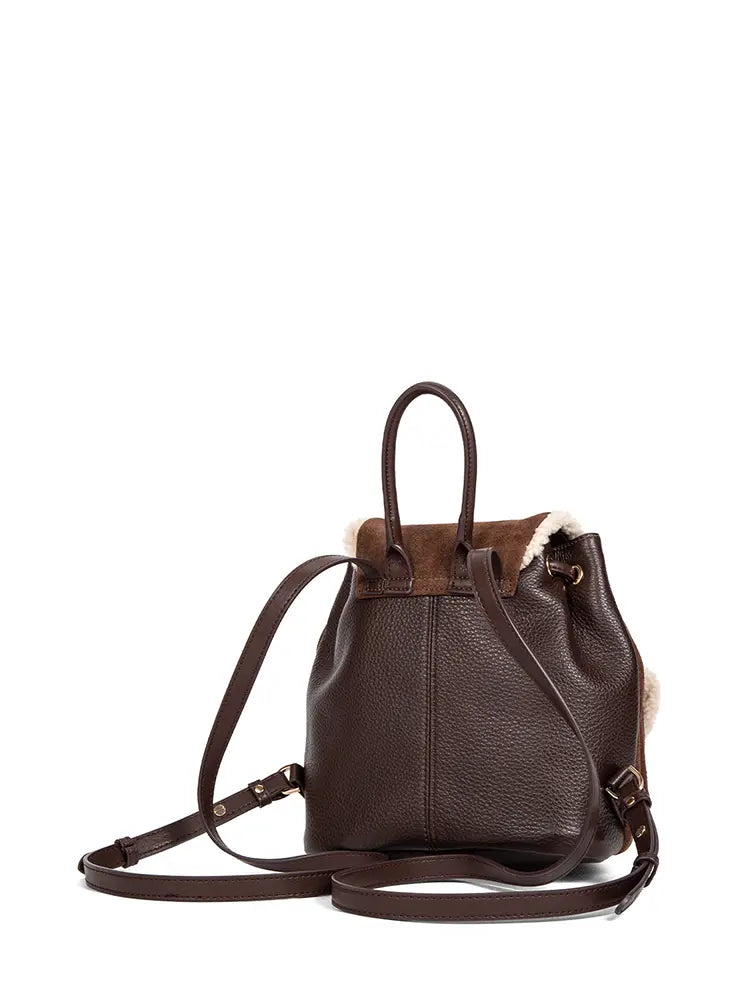 Shearling Suede Leather Convertible Backpack