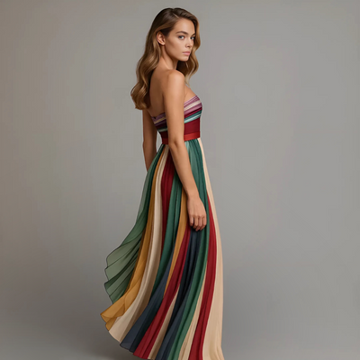 Robe Arcadia – Maxi Robe Plissée Multicolore Sans Bretelles