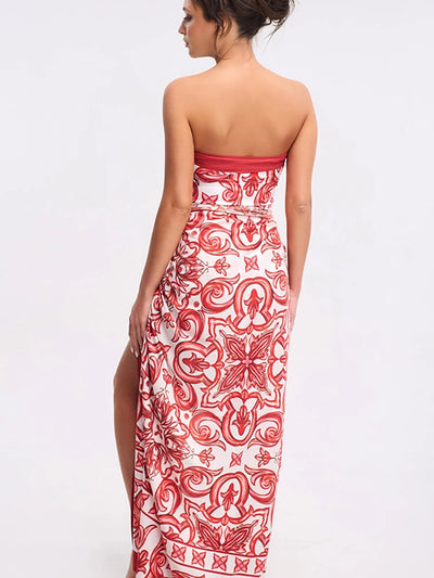 Ethnic Print One-Piece Swimsuit Set