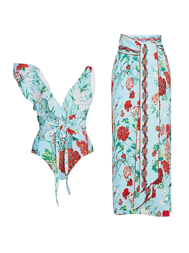 Lace Trim Tie-Up French Style Bikini Set