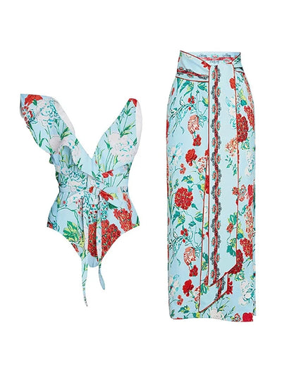 Lace Trim Tie-Up French Style Bikini Set