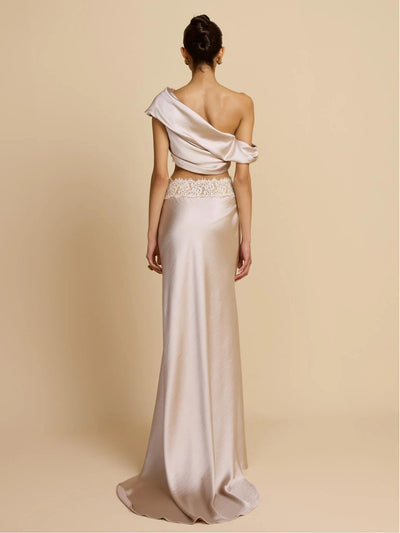 Elegant Draped One Shoulder Skirt Set