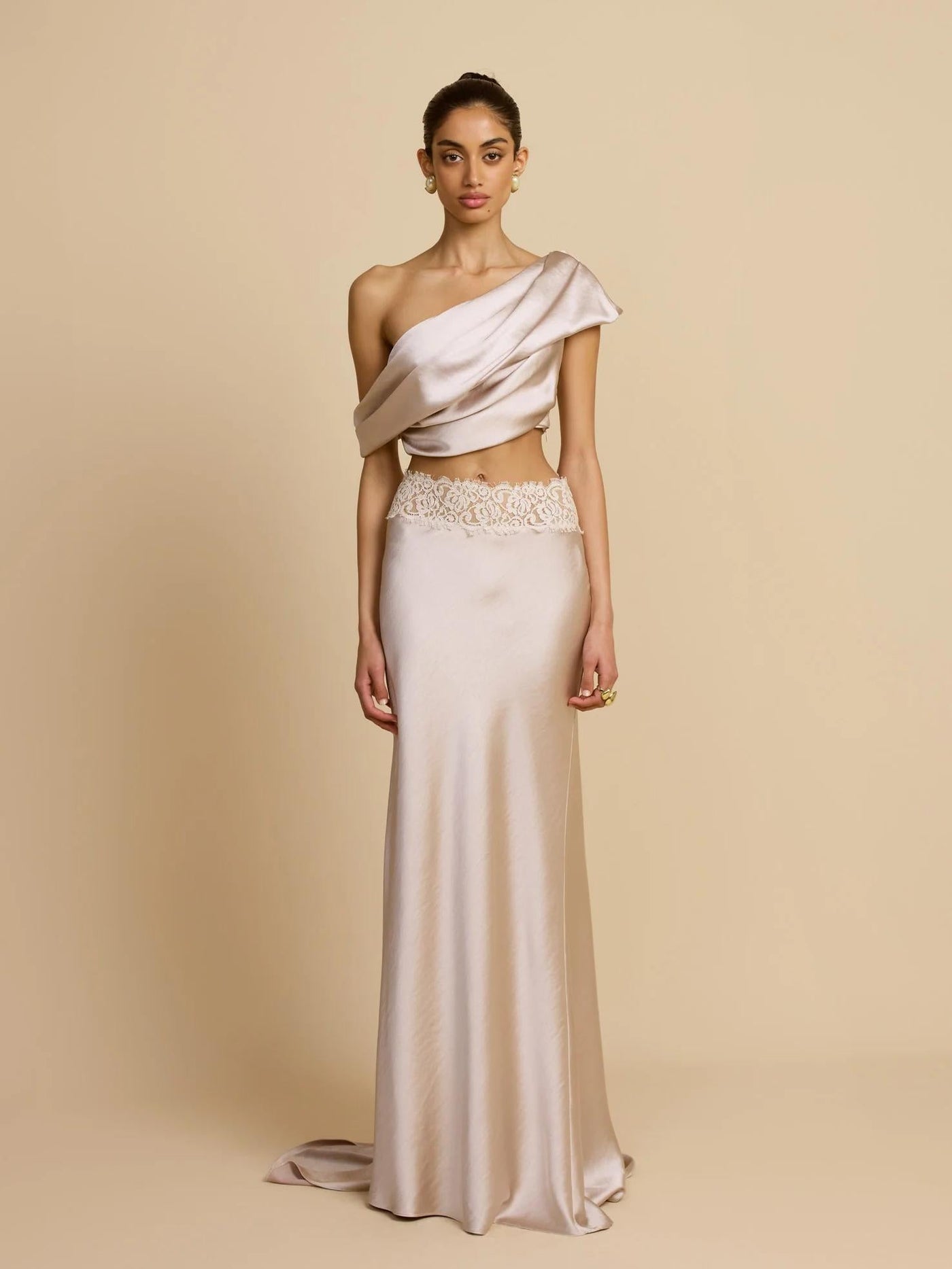 Elegant Draped One Shoulder Skirt Set
