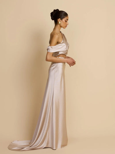Elegant Draped One Shoulder Skirt Set