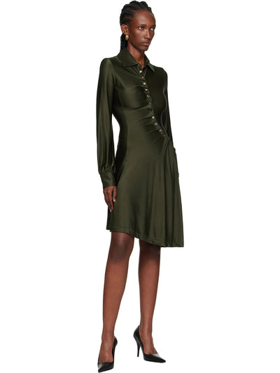 Asymmetric Satin Shirt Midi Dress