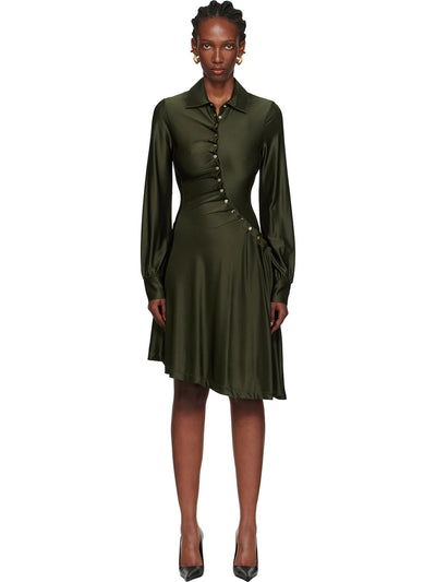 Asymmetric Satin Shirt Midi Dress